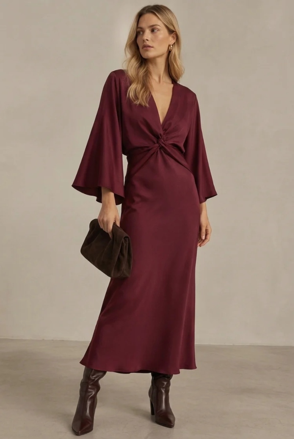 abito satin bordeaux